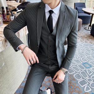 Men's Suits 5XL Big Size Mens 3 Piece Pinstripe Men Formal Business Classic Black Costume Grey Plus 100kg Elegant Suit Slim