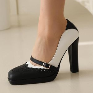 Dress Shoes Patent Leather Waterproof Platform Breathable High Heels Ultra-High Thick Heel Metal Buckle Material Classical Women Pumps