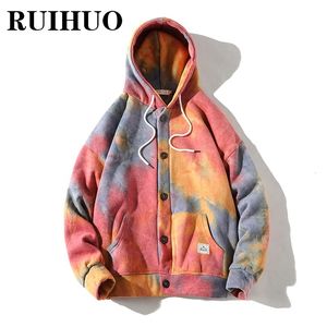 Mens Hoodies Moletons Ruihuo Único Breasted Tie Dye Hoodie Roupas Harajuku para M5XL Outono Chegadas 230308