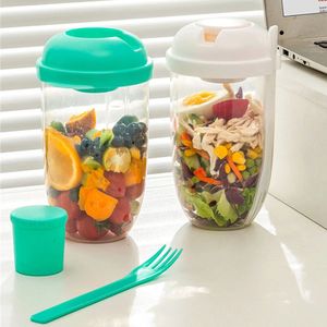 Flaschen-Salatbehälter für das Mittagessen, zum Mitnehmen, becherförmige Salat-Bento-Box mit Gabel und Saucenbecher, flaschenförmige Schüsseln, Küchenutensilien