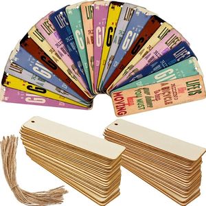 Bookmark Wood Bookmark Bulk Blank Bookmarks with Ropes Wooden Book Markers Rectangle Thin Hanging Tag with Holes for DIY