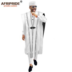 Erkek Trailtsuits Afrikalı erkek giyim Agbada Robe Dashiki Gömlek Ankara Pantolon Aşiret Şapkası Düğün Akşam Kıyafetleri 4 Parça Afripride A1816011 230308