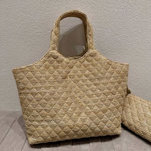 Strohtasche, Schultertasche, Strandtaschen, gesteppte Handtaschen, Composite-Shop-Einkaufstasche, Damen-Leinwand, echtes Leder, Reißverschluss-Geldbörse, Münzgeldbörse, Schlüsseltasche, große Hardware, mehrere Stile