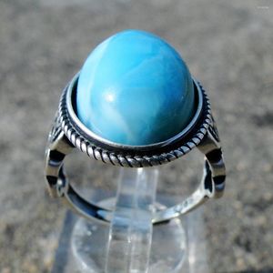 Klusterringar grossistpris antik 925 silverring oval 12x16mm naturligt larimar engagemang för gåva