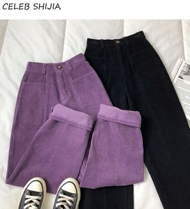 Women's Pants Capris Spring Corduroy Trousers Woman Pants Elastic Waist Purple Solid Straight Leg Pants Autumn Chic Loose Harajuku Pants Woman Bottom 230309