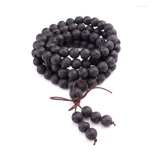 Strand 108PCS 6mm/8mm/10mm Black Lava Long Bracelets & Bangle For Women Men Fashion Handmade Prayer Malas Natural Stone Beaded Bracelet
