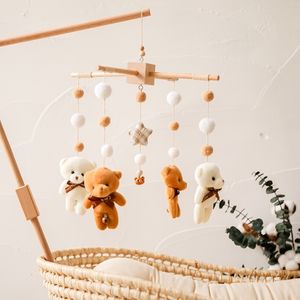 Rattles Mobiles Baby Crib Mobiles Wooden Bed Bell born Stroller Rattles Toy Cartoon Plush Toy 024M Infant Baby Boy Girls Toys Bed Bell 230309