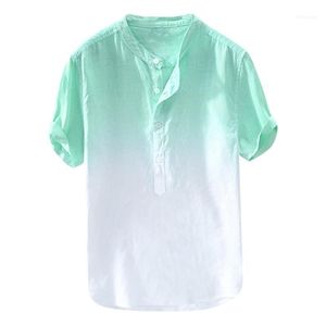 Мужские повседневные рубашки выцветшие цветные кнопки рубашка мужская лето прохладное дышащее окрашенное градиент хлопок с коротким рукавом удобный материал G31