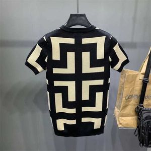 Luxury brand designer mens tshirts casual striped printed knitted shirts fashion social club slim sports shirt summer breathable business wear