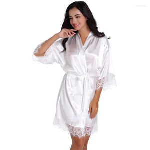 Women's Sleepwear Tianbaogong Ladies Thin Silk Bathrobe In Summer Knee-length Solid Color Lace Seven-point Sleeve Makeup Morning Gown