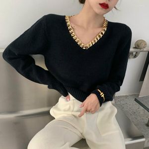 Kadın Sweaters Altın Zincir Kolye Kadın Boncuk Çalışma Chocker Sweater Sueter Mujer