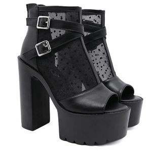 Sandals Summer Gladiator Casual Shoes Woman Mesh Sandal Boot Black Breathable Boots Peep Toe Sandalias