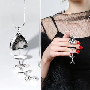 Naszyjniki wisiorek meyfflin kobiety długi naszyjnik Collier femme moda rybka kryształowe wisiorki do srebrnego koloru biżuterii Choker