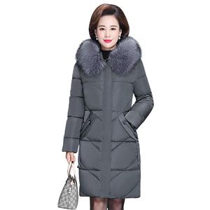 Women's Trench Coats Womens Winter Jacket Fur Collar Female Slim Cotton-padded Long Outerwear Coat Parka Large Size 6XL Feminino