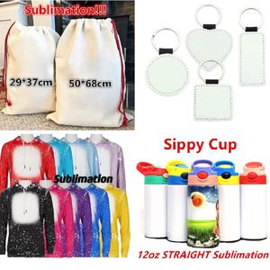 Portachiavi a sublimazione portachiavi in pelle pu con stampa a trasferimento portachiavi single-sided Sacchi di Babbo Natale Borsa con coulisse Matita acrilica Portachiavi Candeggina Camicia Sippy Cups