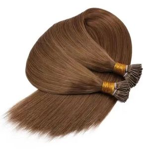 Braune I-Tip-Haarverlängerungen, Echthaar, Schokoladenbraun, 100 Stränge, heiß zu verkaufen, braune unsichtbare vorgebundene Itip-Haarverlängerungen, echte nahtlose Haarverlängerungen, seidig glatt, 70 g x 2,5 cm