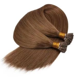 Brown I Tip Estensioni dei capelli Capelli umani Chocolate Brown 100Strands hot in vendita Brown Invisible Pre Bonded Itip Estensioni dei capelli senza cuciture reali Silky Straight 70gx2