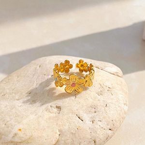 Clusterringe Minar Exquisite Süßigkeiten Farbe Emaille Blume Charme für Frauen Mädchen 18K Gold plattiert Edelstahl Einstellen offener Fingerring