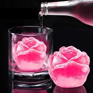 Glassverktyg 3D Rose Shape Ice Cube Mold Silicone Återanvändbar bakning Mögel Juice Cake Decor Summer Ice Cube Mold Elegent Rose Modeling Ice Maker Z0308