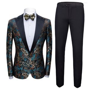 Mäns kostymer 2023 Floral Suit Men High Quality Prom For Slim Fit Mens Wedding Senaste kappbyxa Designer (Jacka Pants Vest)