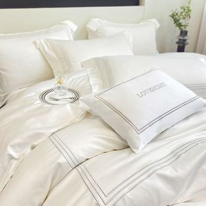 Bedding sets 100 Cotton Set Home Textile Three Lines Embroidery Luxurious Pillowcase Sheet Quilt Cover Twin Queen Single Bed 230308