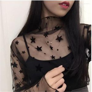 Women's T Shirts Summer Fashion Harajuku Transparent Graphic Women Mesh Sexy Tshirt Top Long Sleeve Tee Tops For