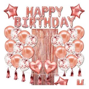 Banners Streamers Confetti Banners Baby Birthday Party Letter Balloons Package Rose Gold Rain Silk Tassel Sequin Latex Balloon De Dhmzi