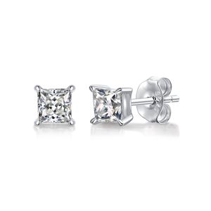 stud arring d color princess cut moissanite arring s925 sterling sliver مطلي بأقراط ذهبية بيضاء 18 ألف