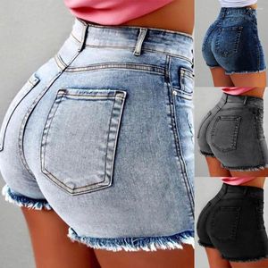 Shorts femininos 2023 Summer Women Jeans High Waist Denim Fringe desgastado rasgado com bolsos