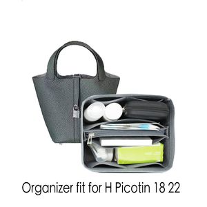 Kosmetiska väskor Fall för H Picotin 18 22 Felt Purse Organizer Insert med dragkedja Tote Shaper Portable Makeup Handväskor Innerlagring 230309