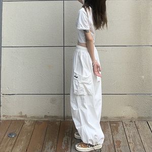 Women's Pants Capris Korean Style Streetwear White Cargo Pants Women Hippie Oversize Pockets Black Jogging Loose Wide Leg Trousers For Female y2k 230309