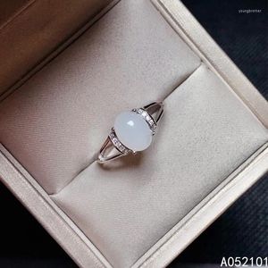 Cluster Rings KJJEAXCMY Fine Jewelry S925 Sterling Silver Inlaid Natural White Jade Girl Luxury Ring Support Test Chinese Style Selling