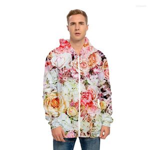 Herrtröjor färgglada blommor mode hip hop 3d hoody män kvinnor blixtlås jacka toppar harjuku lång ärm unisex huvtröjor tröjor