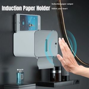 Toilet Paper Holders Induction Holder Shelf Automatic Rack Wall Mounted Storage Box Dispenser Bathroom Accessories 230308