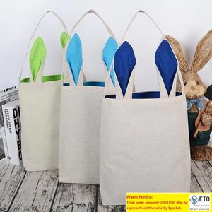 Easter Cotton Linen Rabbit Ear Bag 5 Colors Bunny Ears Basket Easter Gift Portable Canvas Storage Bag Put Easter Eggs