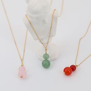 Pendant Necklaces Chinese Style Happiness Gourd Red Agate Pink Crystal Green Aventurine Natural Stone Necklace