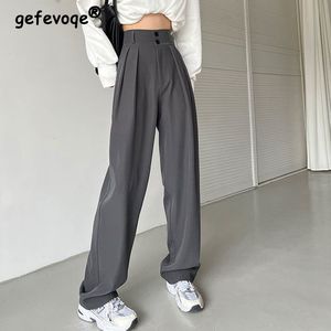 Kvinnors byxor capris casual hög midja lösa breda ben byxor kvinnor vår höst kvinnlig grå svart kostym byxor damer streetwear långa byxor 230310