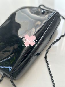 fashion glossy bag 27X15.5X5cm quilted 2c mark metal chain black classic shell shape make-up gift comsetics organization