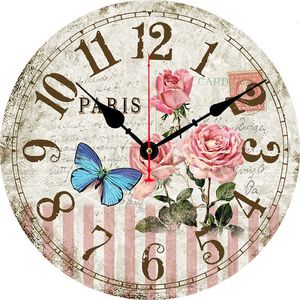 Väggklockor Paris Rose Wall Clock Home Vintage French Kitchen Flower Beauty Wall Clock Horloge Dekorativ väggklocka/skrivbordsklocka Wandklok 230310