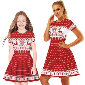 Familie passende Outfits 2023 Weihnachten Mutter und Tochter Kleid süße Party Elternkind Mode Druck Mädchen Mutter Kleidung 230310