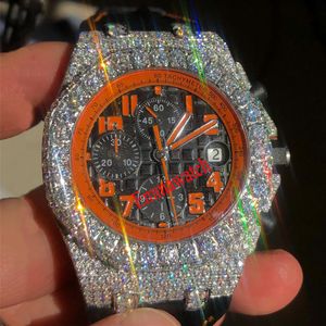 Neue Moissanit-Silber-Diamanten-Uhr, ETA-Uhrwerk, mechanisch, hochwertige Herren-Luxus-Voll-Iced-Out-Uhren mit Chronograph, funktioniert 296t
