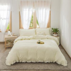 Bedding Sets Cream Duvet Cover Beige Ruffle Solid Ruffled Fringe Design Chic Boho