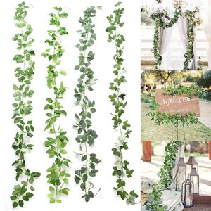 Flores decorativas 2m Plantas artificiais de folhas artificiais Vine Folhagem falsa feita à mão para decoração de casa Decoração de casamento Diy Wreath Garden Garden