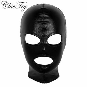 Unisex kvinnor herr cosplay ansiktsmask latex glänsande metall öppna ögon och mun huvudbonad full ansiktsmask huva för rollspel kostym