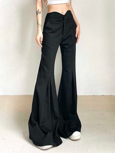 Женские штаны Capris Weekeep Black Low Rough Ralared Pants Streetwear Casual Women, пробежающие брюки, складывают широкие ноги базовые корейские мод