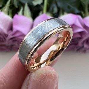 Bröllopsringar män wemen band 8mm 6mm rose stegade kanter volfram karbid förlovningsring guld svart borstad finish komfort passform