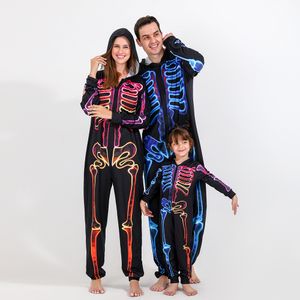 Family Matching Outfits Halloween Scary Skeleton Costume for Adult Kids Horror Skull Jumpsuit Carnival Party Hodded ParentChild Pajama 230310