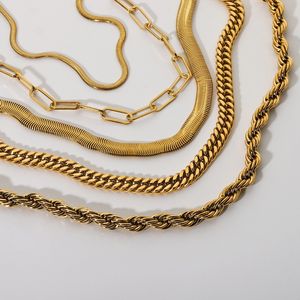 Miami kubansk kedjehalsband antik 18K guldpläterad pvd rostfritt stål tjock orm rep kedja mäns och kvinnors hip-hop vintage kedjor halsband