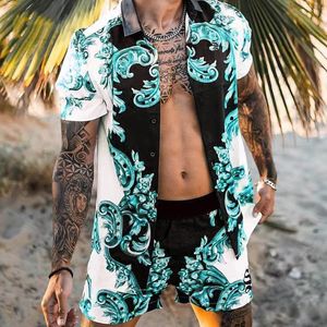 Sweatsuit Mens Summer Tracksuits Hawaii Men's Tracksuits Blue Printed Shirt Topps Shorts Set Clothes Designer Tracksuit Track Suit Uomo Sportswear