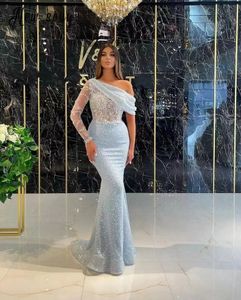 Formal Women Evening Party Dress Mermaid One Shoulder Sequins Vestidos Prom Gowns 2023 robe de soiree femme